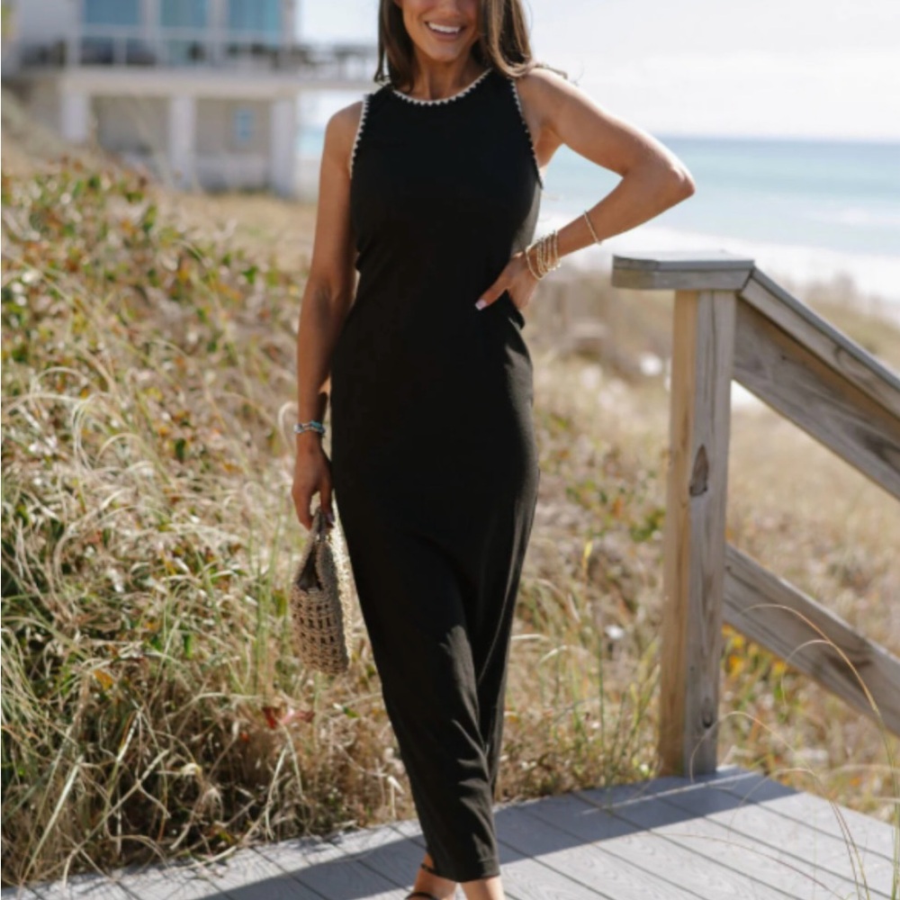 These Three Boutique Black Maxi Dress with embroidered Details medium M women’s